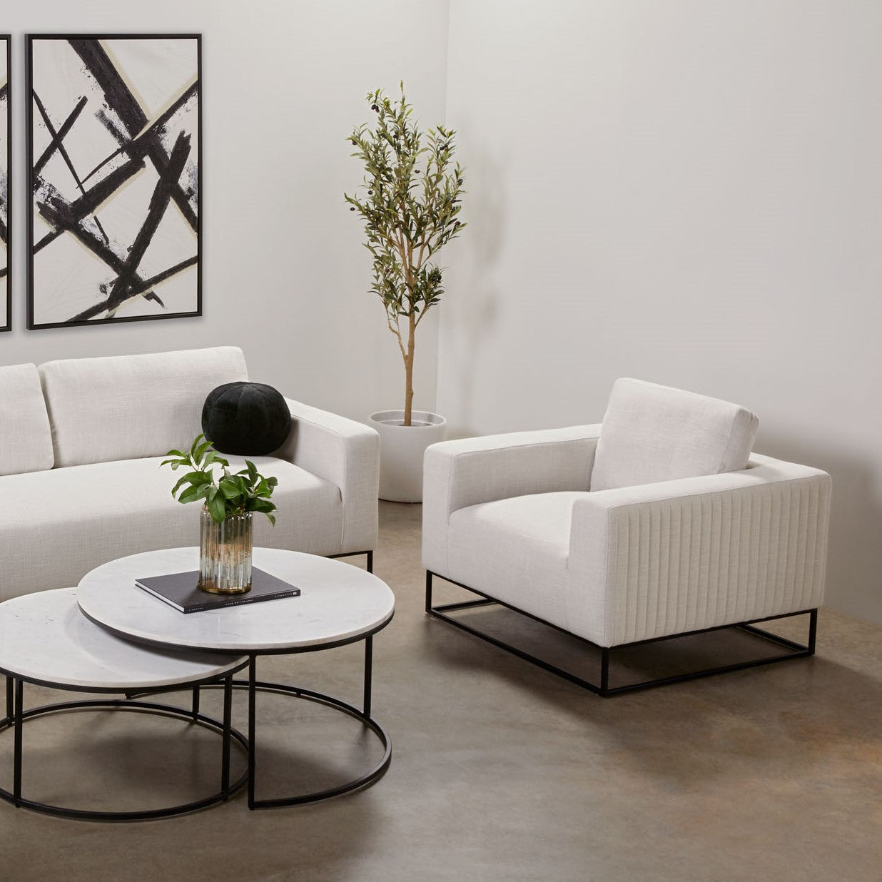 Gordon Accent Chair | Soft Linen Chair & Black Steel Frame
